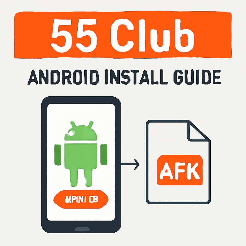 Diagram showing installation steps for 55 Club Android app.