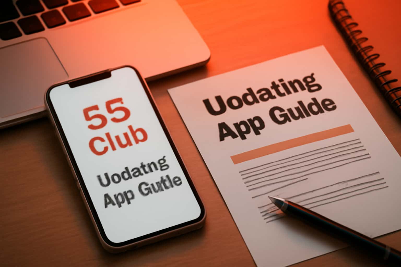 Illustration of the 55 Club Updating App Guide with thematic colors.