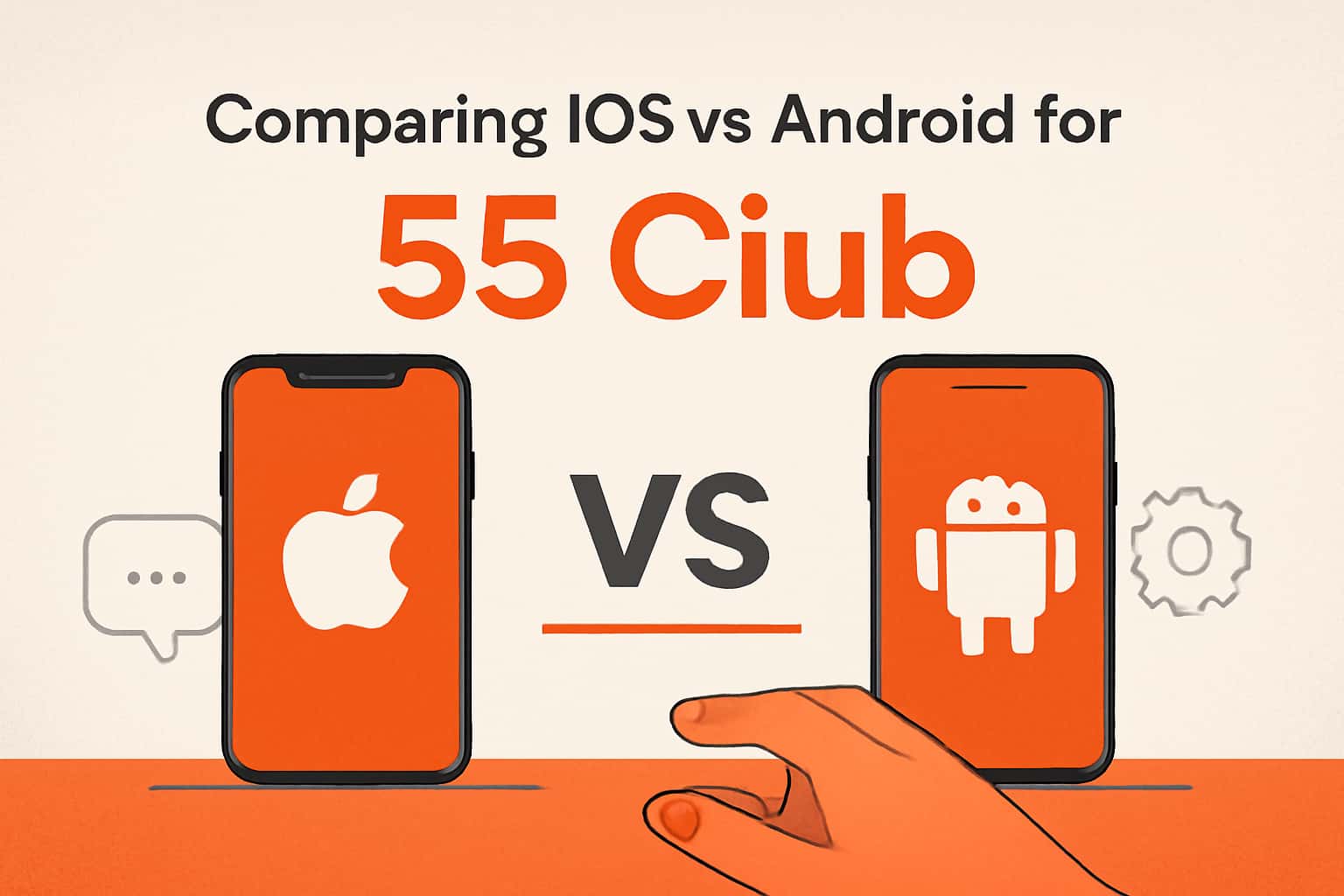 An informational scene illustrating the comparison between iOS and Android for 55 Club.