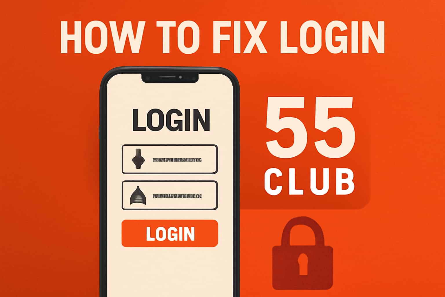 Informative scene illustrating steps to fix login issues for 55 Club.