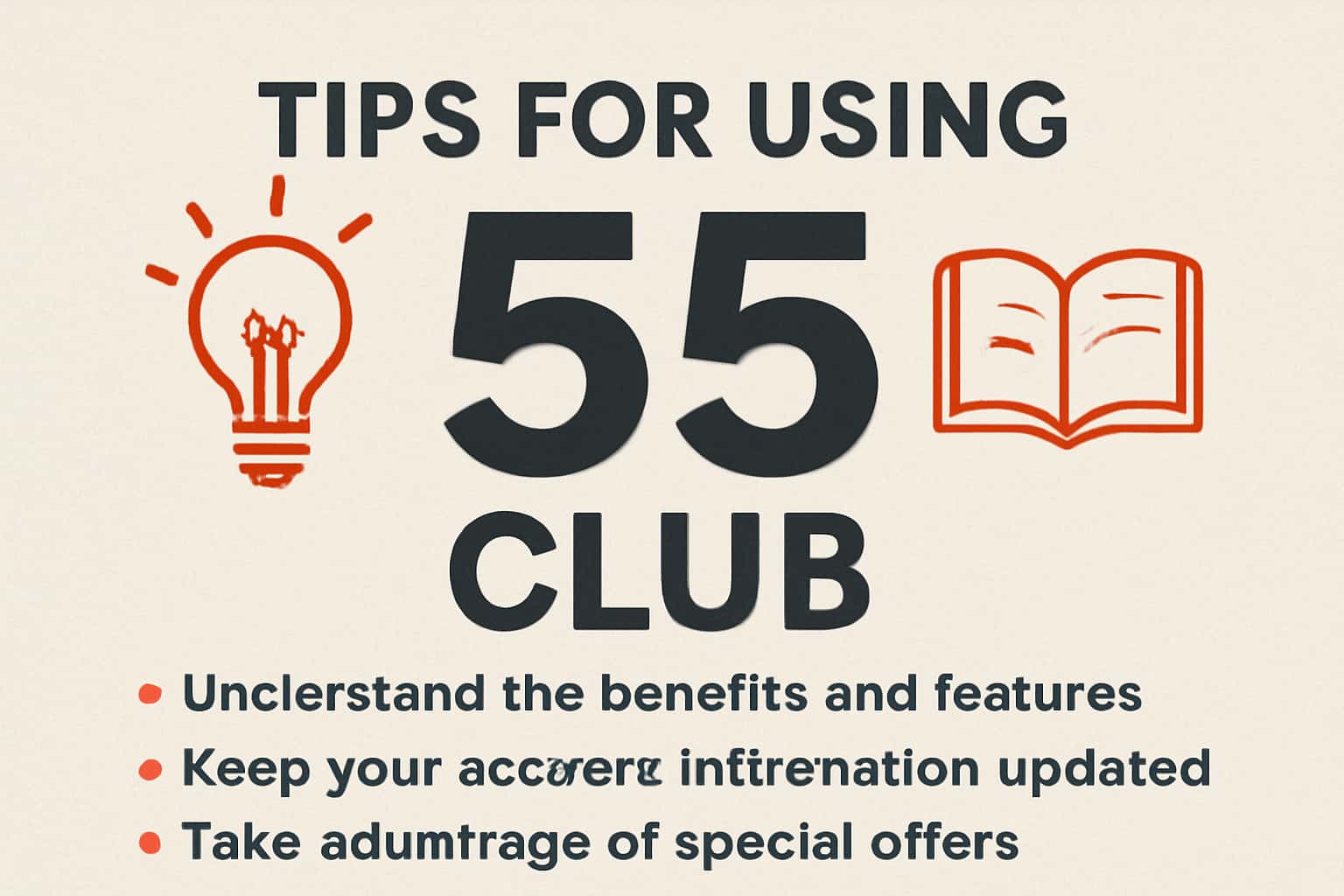 Informational scene depicting tips for using 55 Club with a focus on guidance.