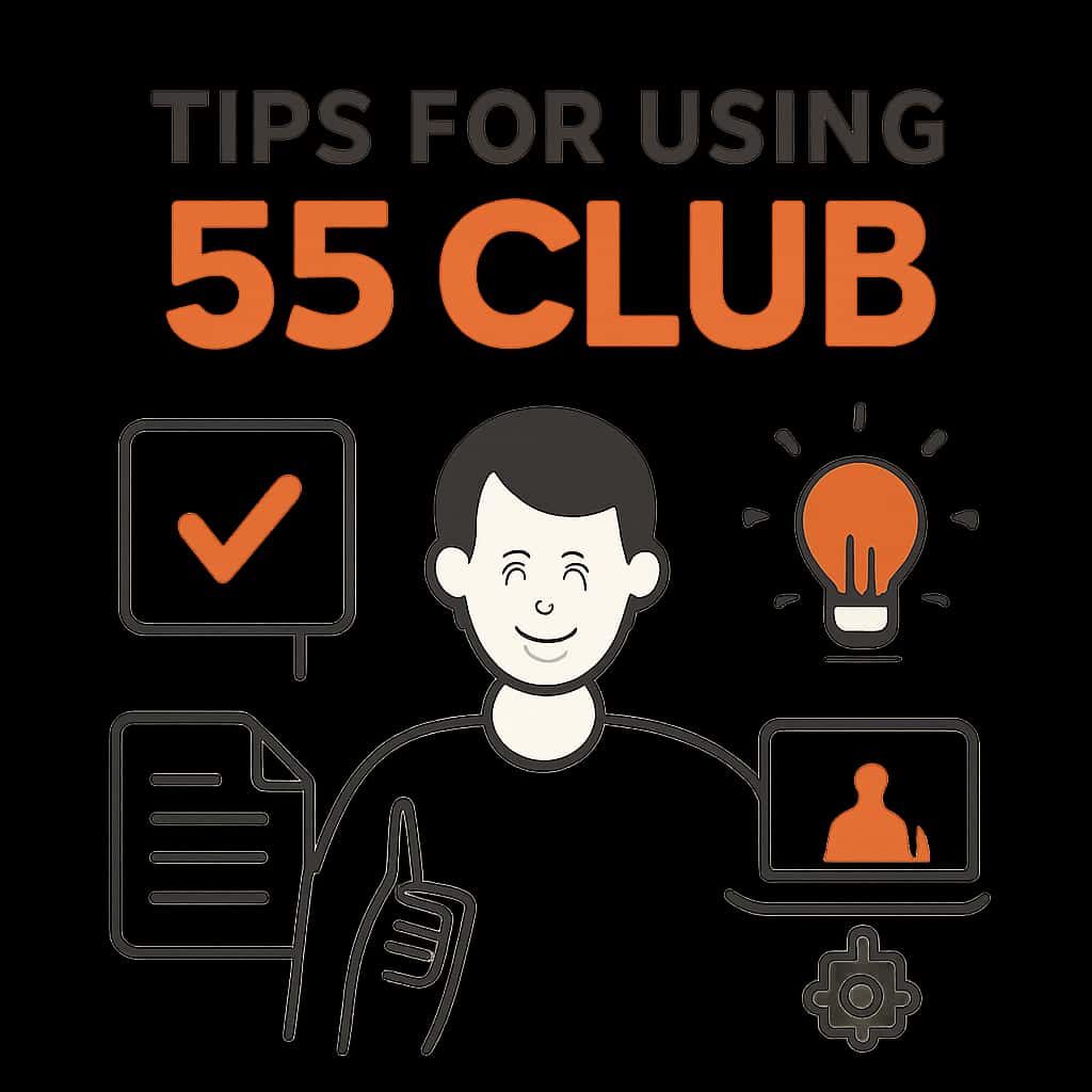 Illustration explaining tips for using 55 Club.